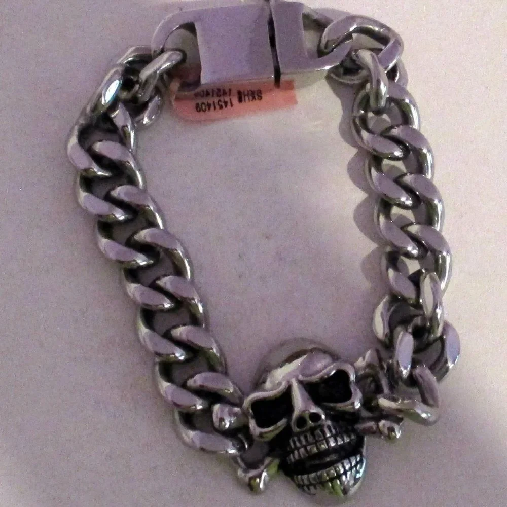 Skull Crossbone Biker Link Bracelet